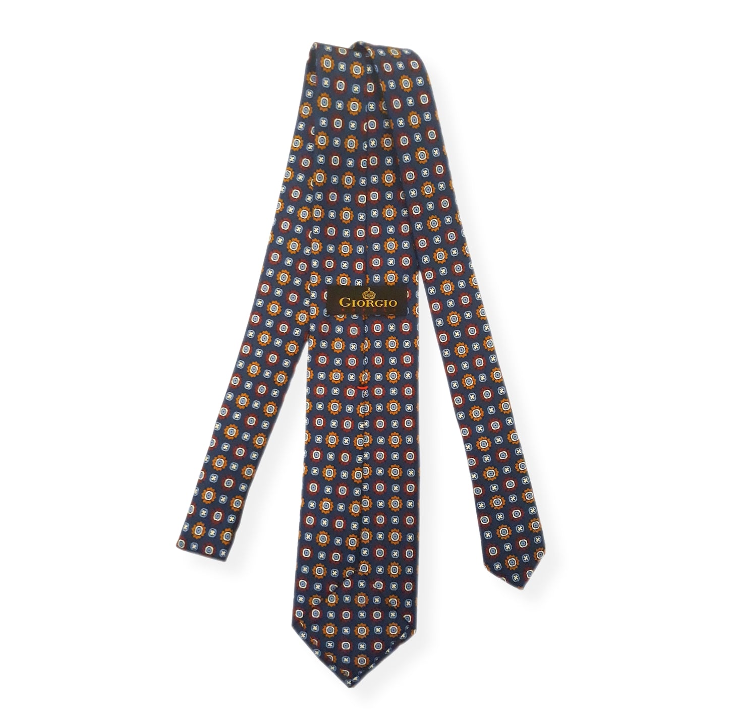 Cravatta blue navy a fantasia 3 pieghe di pura seta fatta a mano
