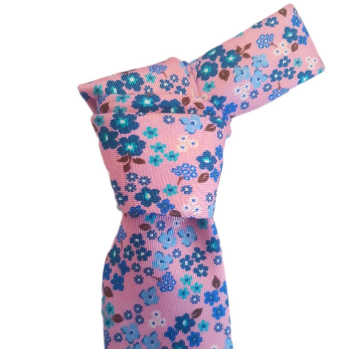 Cravatta rosa a fantasia con i fiori 3 pieghe di pura seta fatta a mano