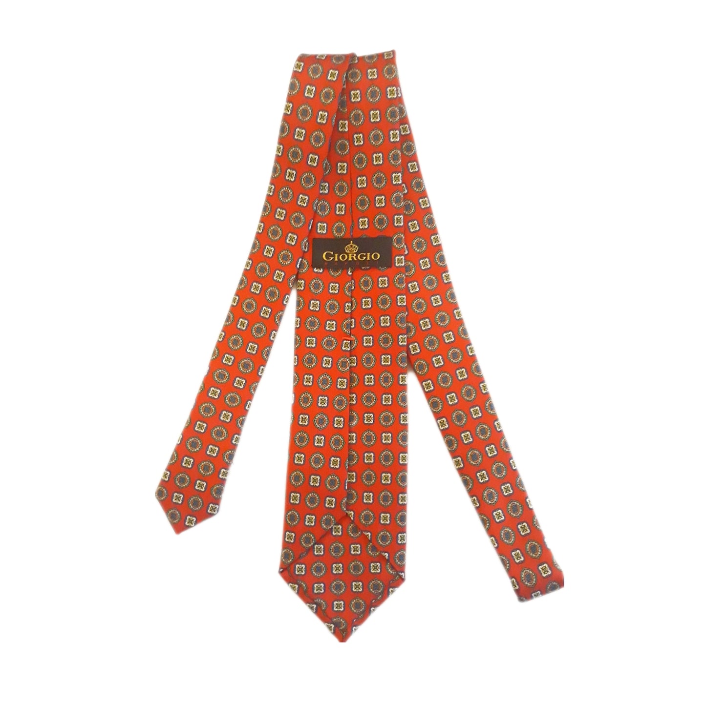 Cravatta rossa a fantasia 3 pieghe di pura seta fatta a mano