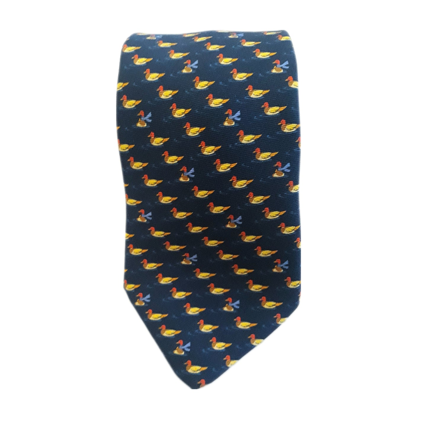 Cravatta tre pieghe fondo blue a fantasia con animali di  pura seta
