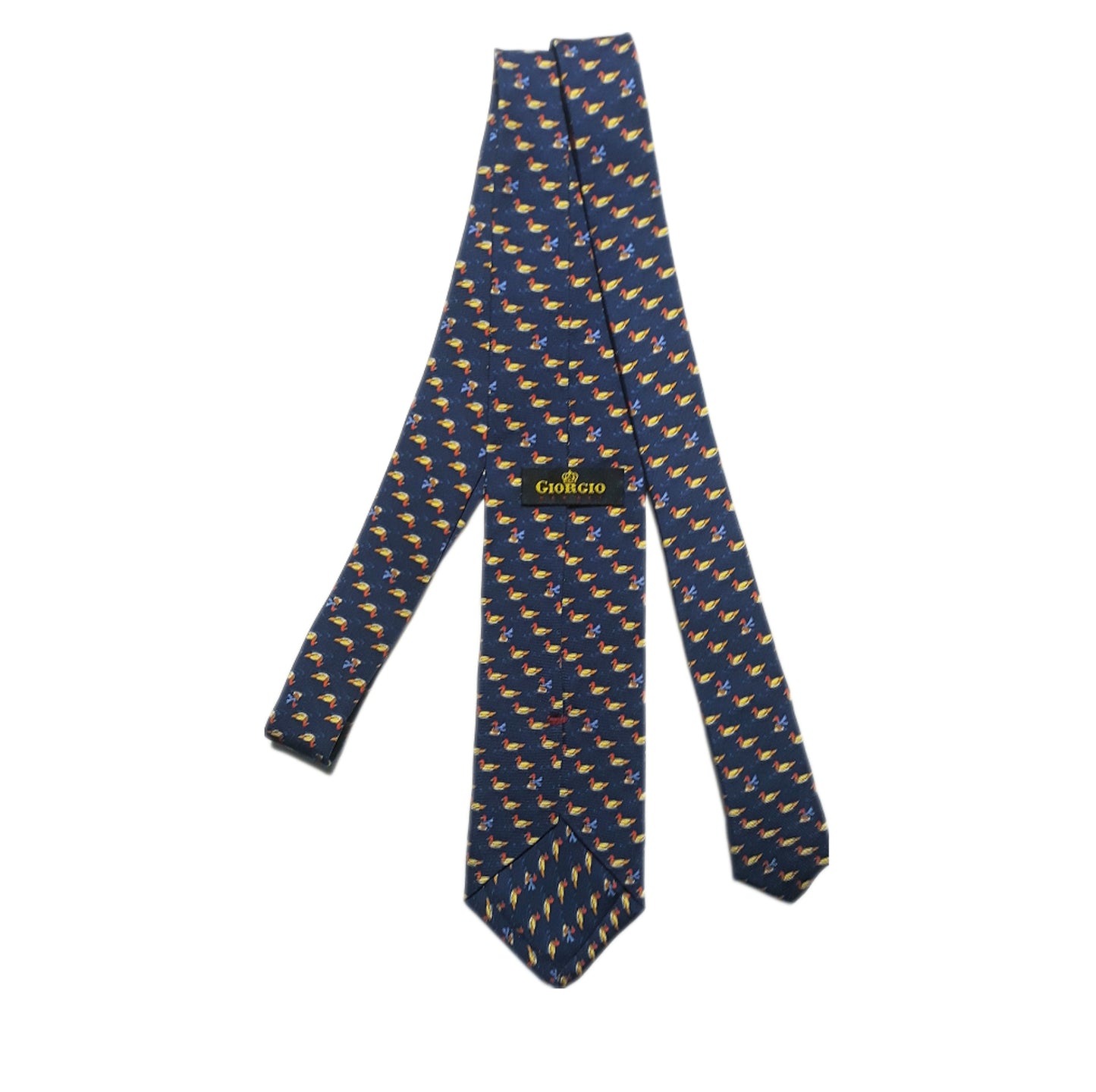 Cravatta tre pieghe fondo blue a fantasia con animali di  pura seta
